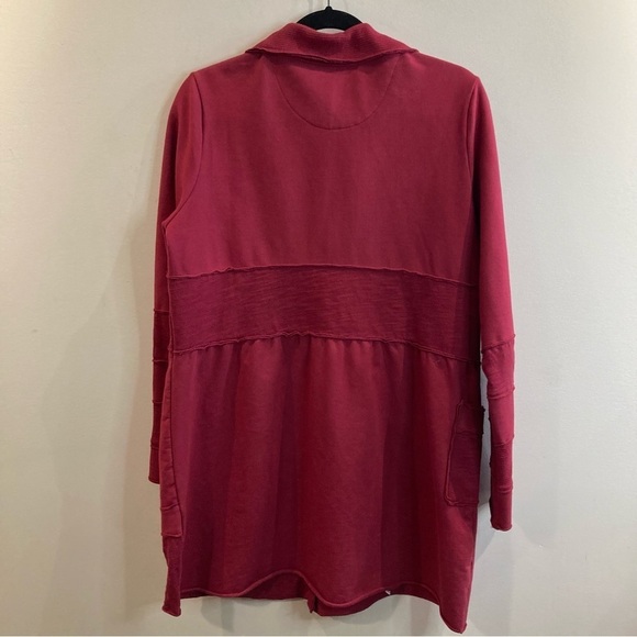 NEON BUDDHA Sz L Jersey Knit Wooden Buttons Raw Seams Collar Pockets Jacket - Picture 5 of 7